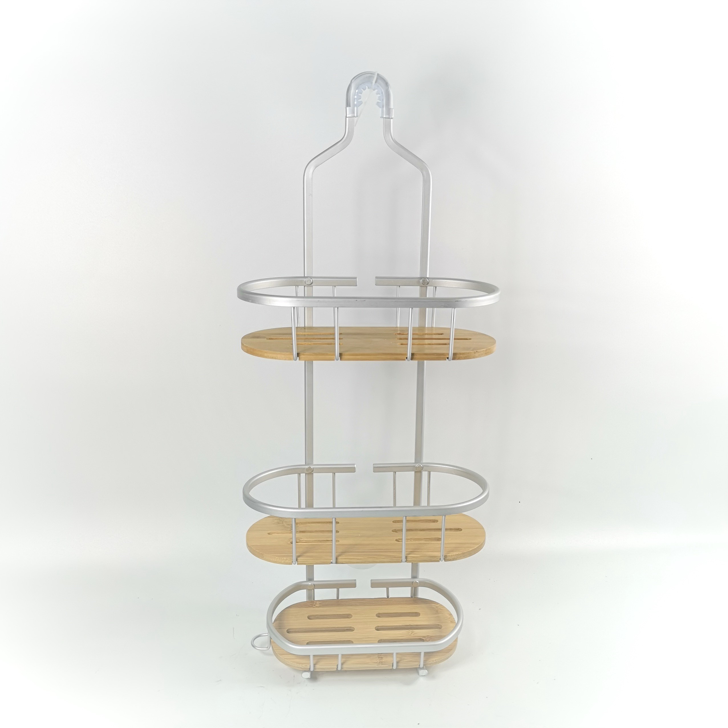 3 tier alu shower caddy bamboo shelf