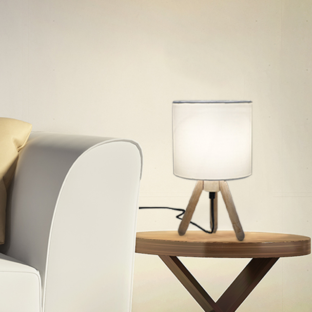 Small Cute Table Wooden Tripod Lamp