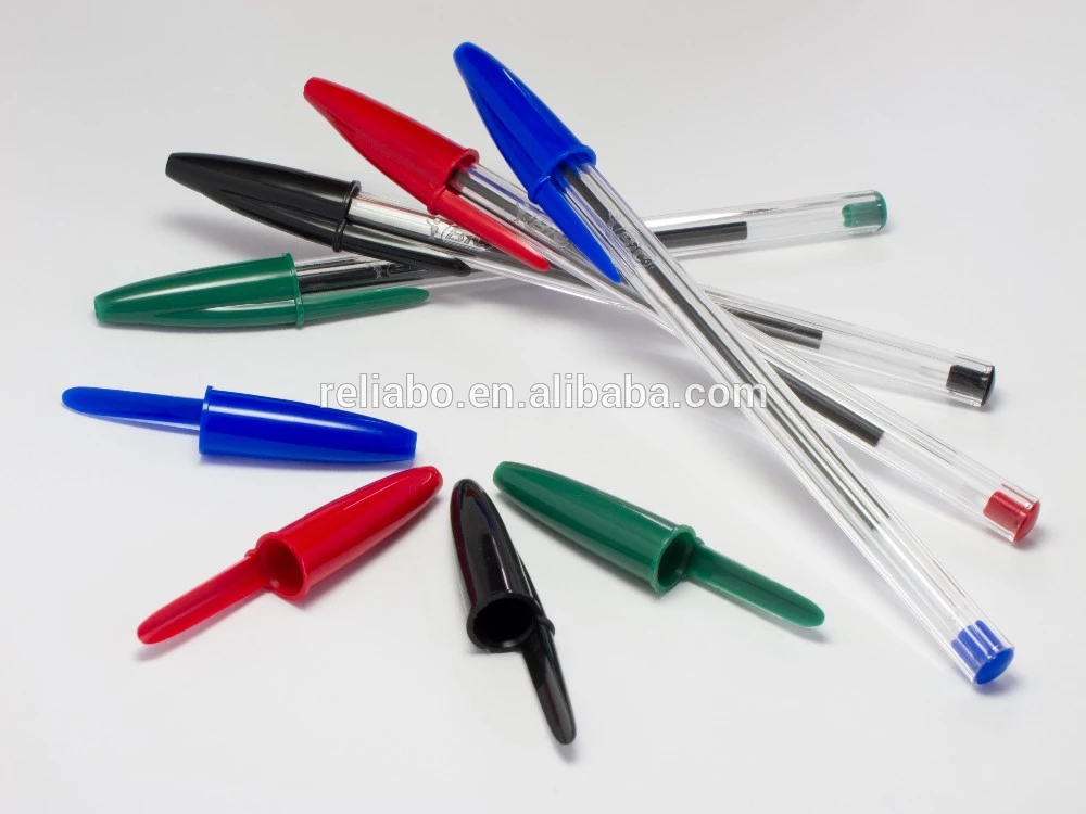 Cheap plastic ball point pen, crystal clear stick pen