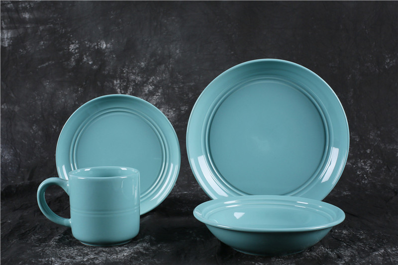 16pcs Porcelain Dinner Plate Blue Glaze