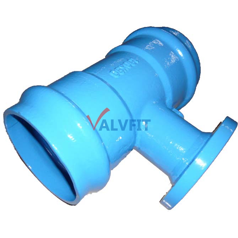 Ductile iron double socket tee with flange branch for UPVC/PE pipe EN12842 pipe fittings