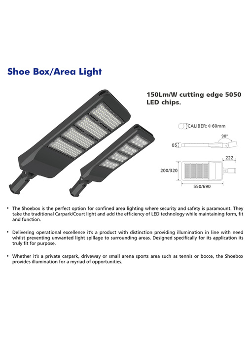 户外IP65 100W LED路灯，用于停车场或车道