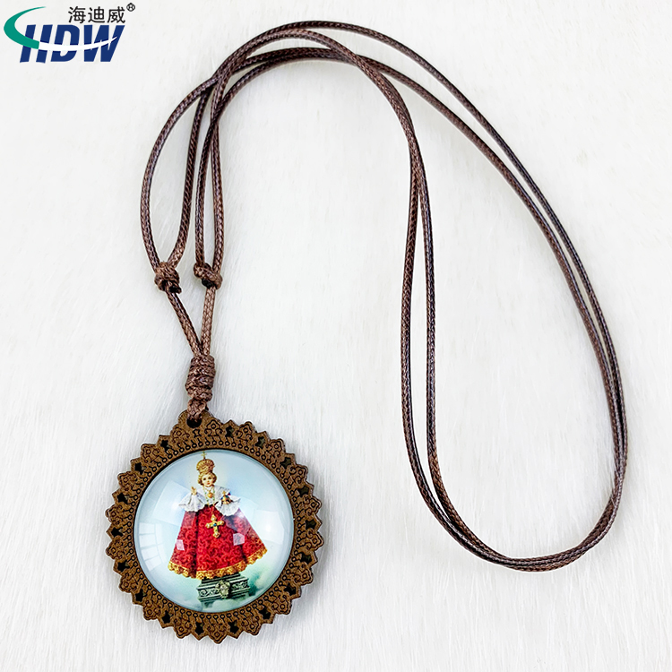 Factory Price New Design Custom Religious Wood Pendant Cord Religious Jewellery Necklace