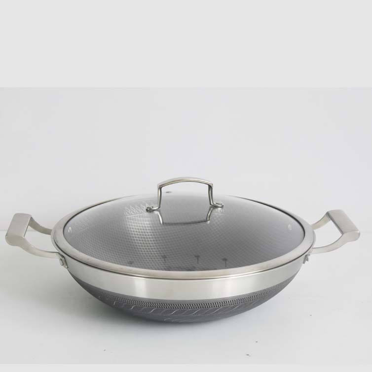 14"Non stick Wok Stir Stainless Steel Fry Pan with Honeycomb texture