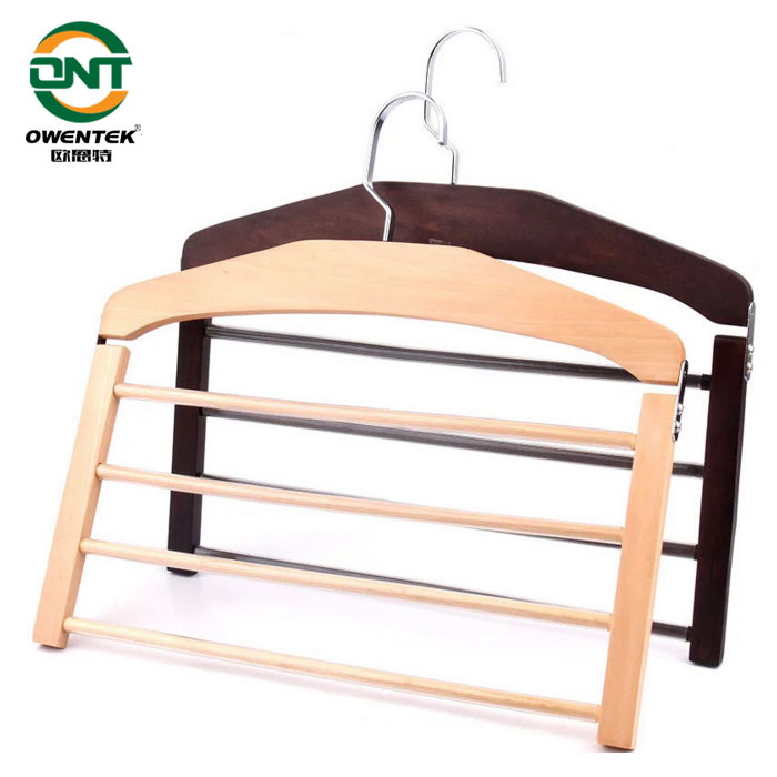 Solid Wood Pants Hanger Multi-functional Clothes Hanger Multi-layer Towel Rack Custom Logo Clothing Store Hotel