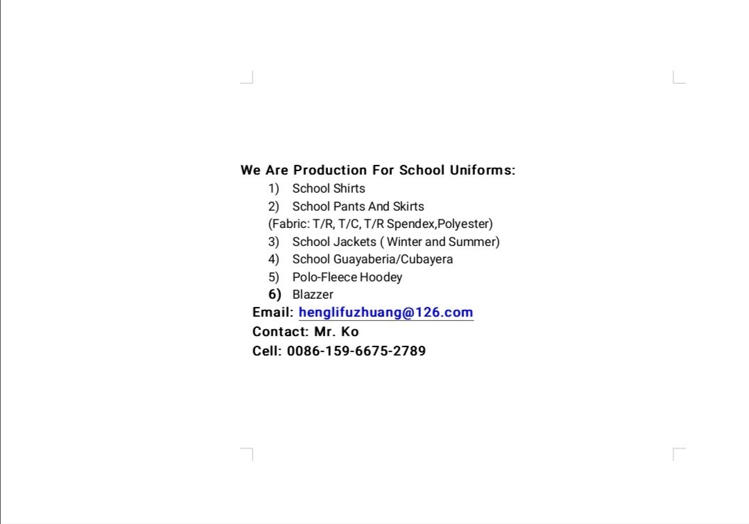 Shandong Nanyang Clothing Co., Ltd. – school uniform 1