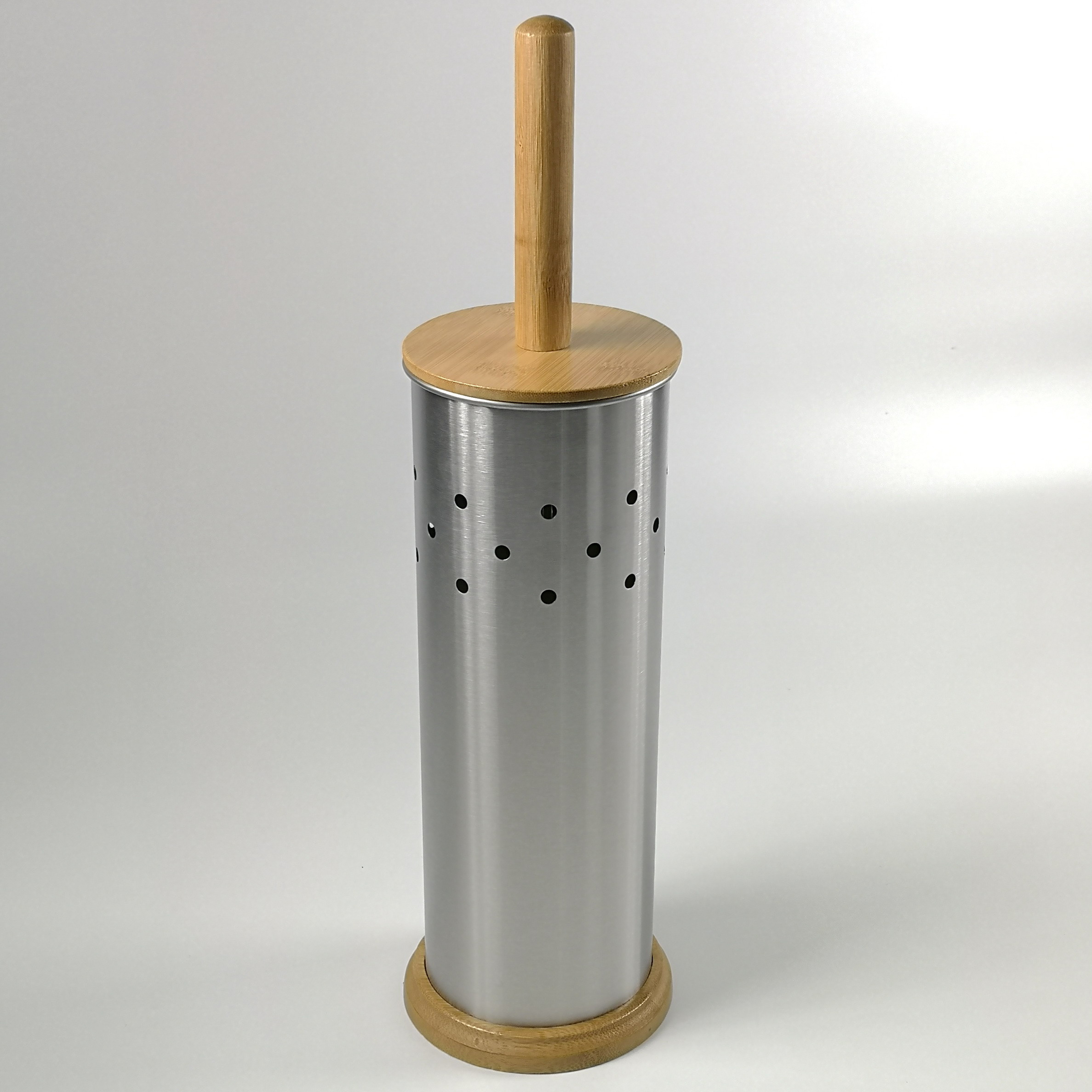 Bamboo lid toilet brush holder