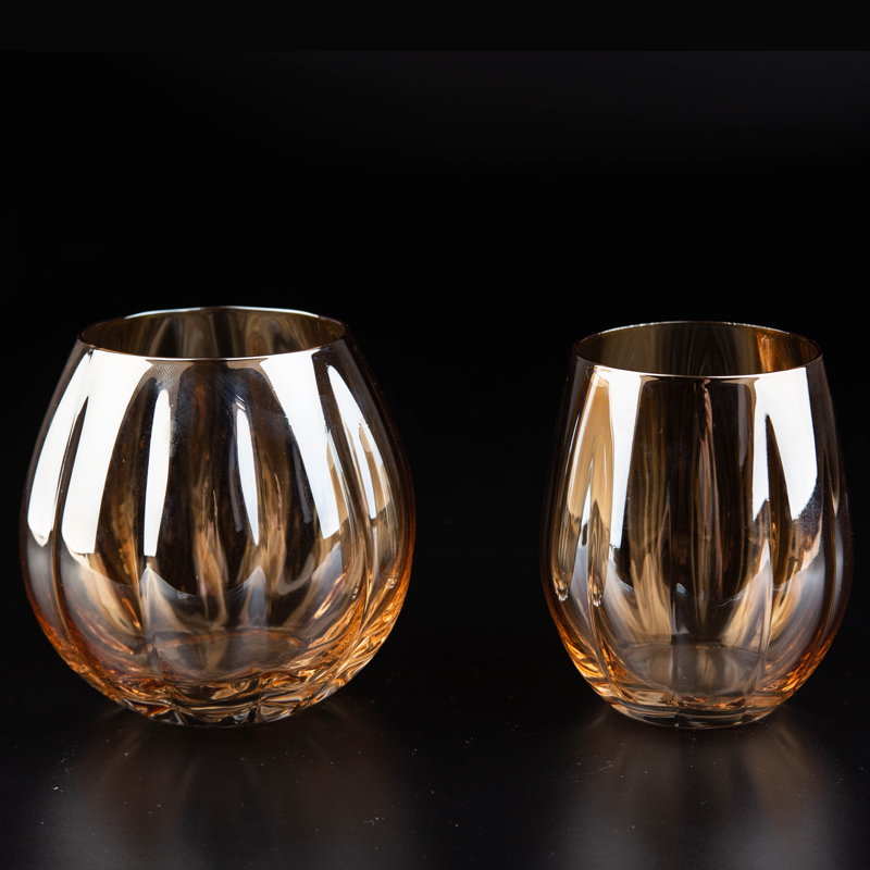 Stemless Wine Glass,Electroplating Wine Glass, Pumpkin Wine Glass