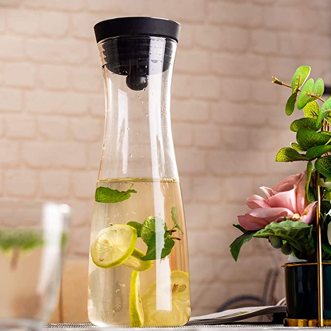 Glass Drip-free Carafe with Stainless Steel Flip-top Lid, Hot and Cold Glass Water Pitcher, Tea/Coffee Maker & Cafe, Iced Tea, Beverage Pitcher, As Well As for Decanting and Serving Wine