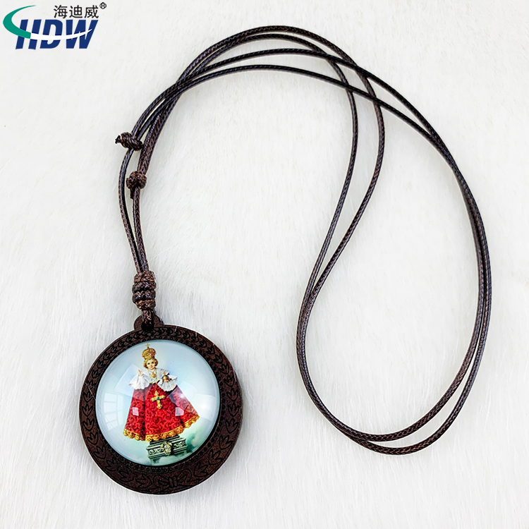 Factory Price New Design Custom Religious Wood Pendant Cord Religious Jewellery Necklace