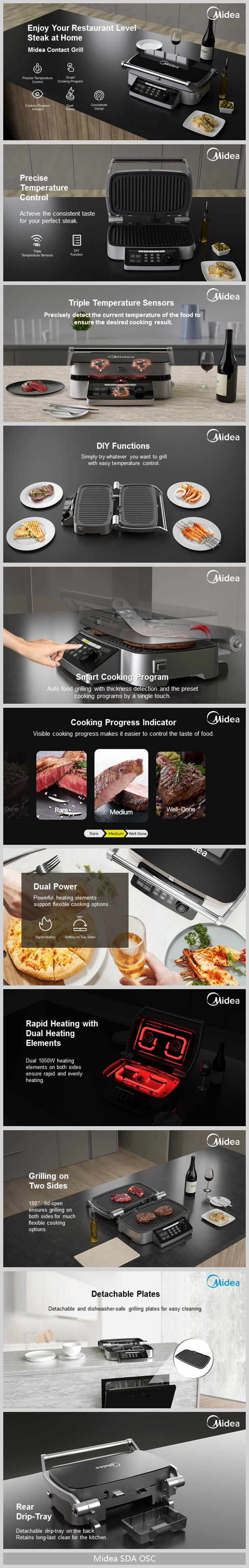 Midea Electric Contact Grill, Indoor Grill, Removable Nonstick
