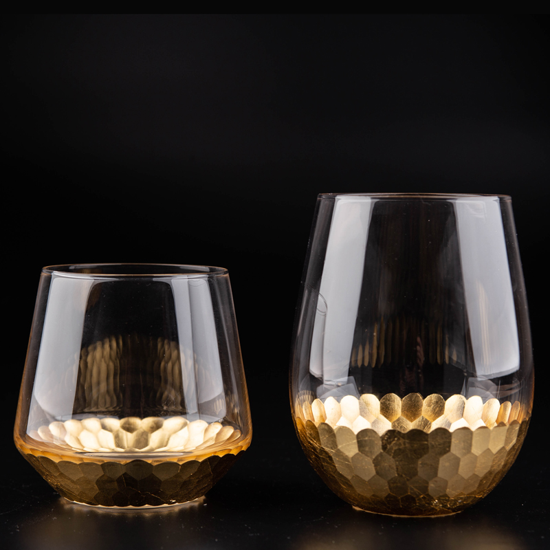 Stemmless Wine Glass Gold folied - hexagon