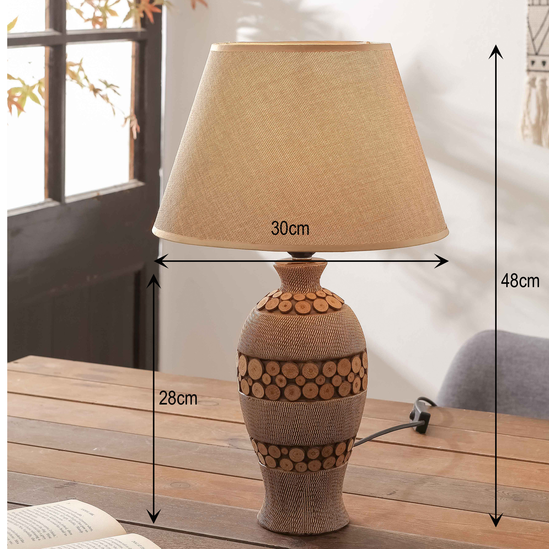 table lamp wooden ceramic lamp body + linen lampshade