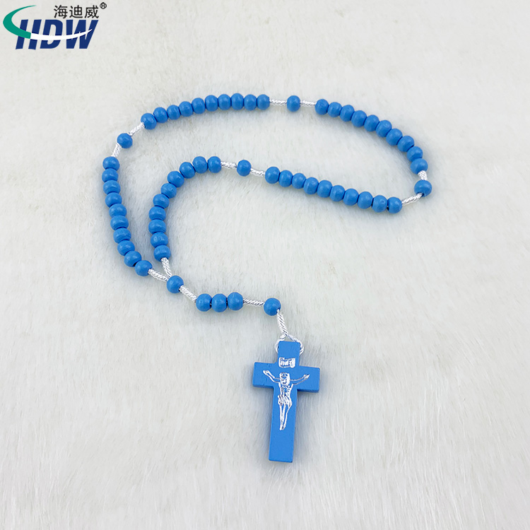 Wholesale High Quality Religious Wood Cord Rosary Necklace