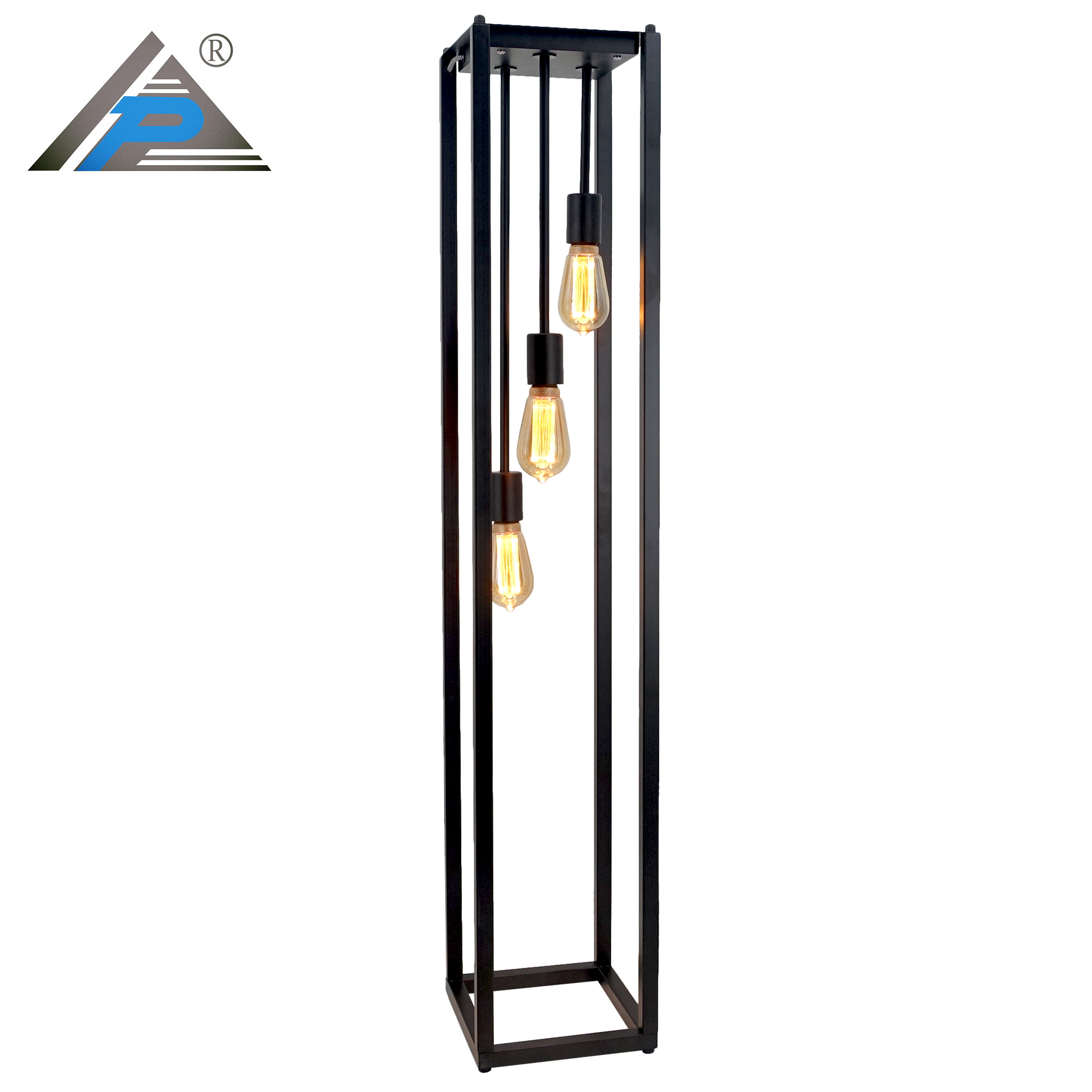 Modern Matte Black Metal Cage Floor Lamp