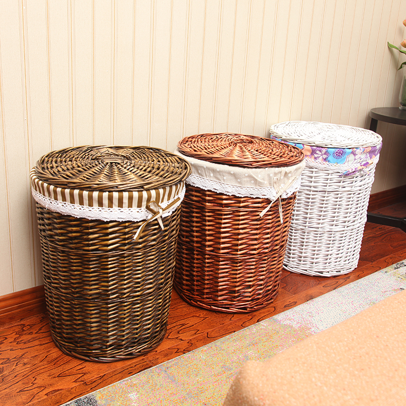 Set Of 2 Round White Color Laundry Hamper With Cover And Liner