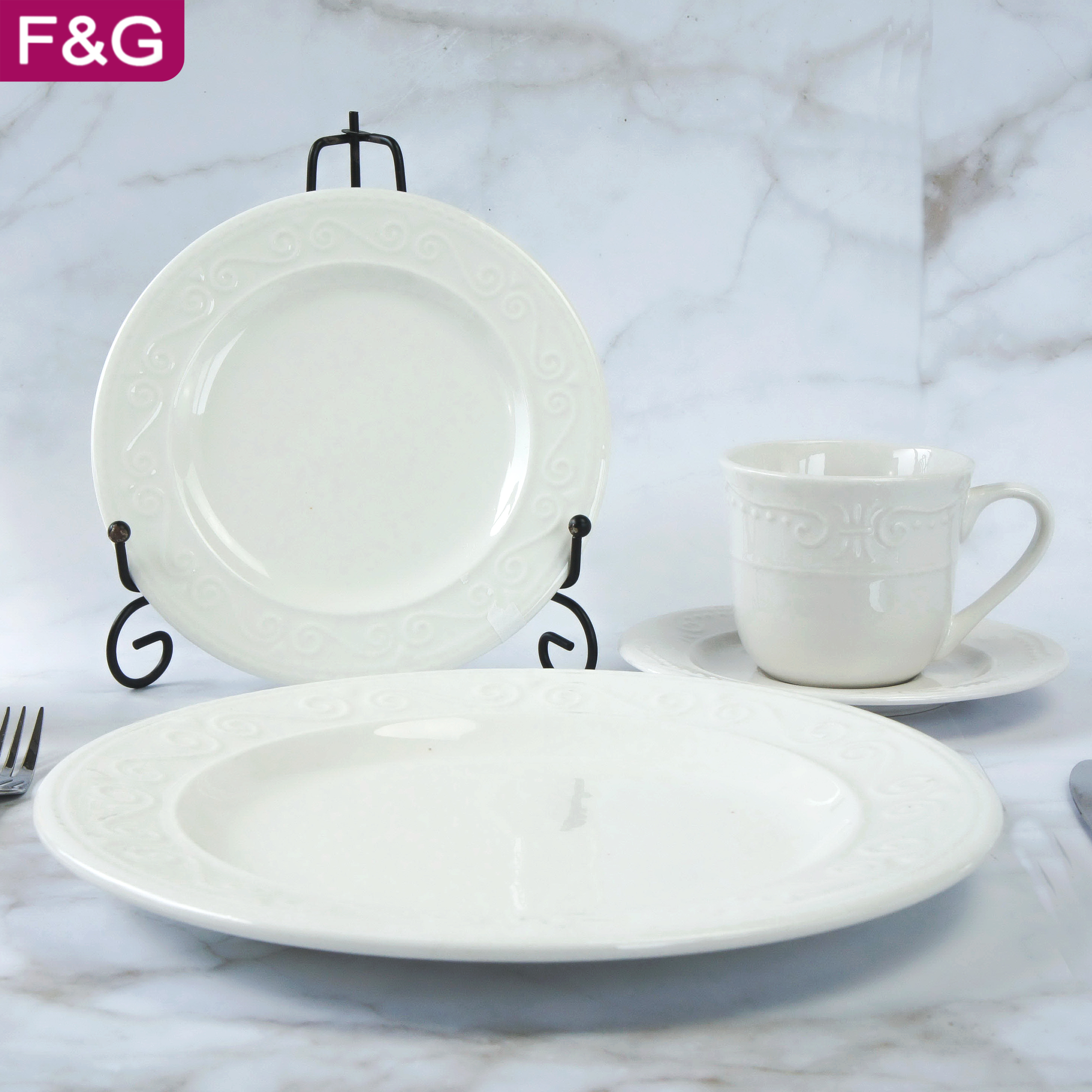 QINGDAO  F&G TRADING CO.,LTD – Embossed porcelain dinner set 3