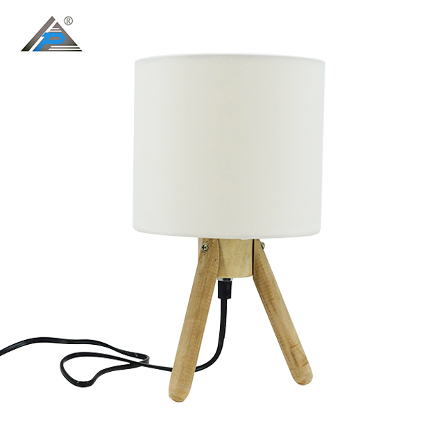 Small Cute Table Wooden Tripod Lamp