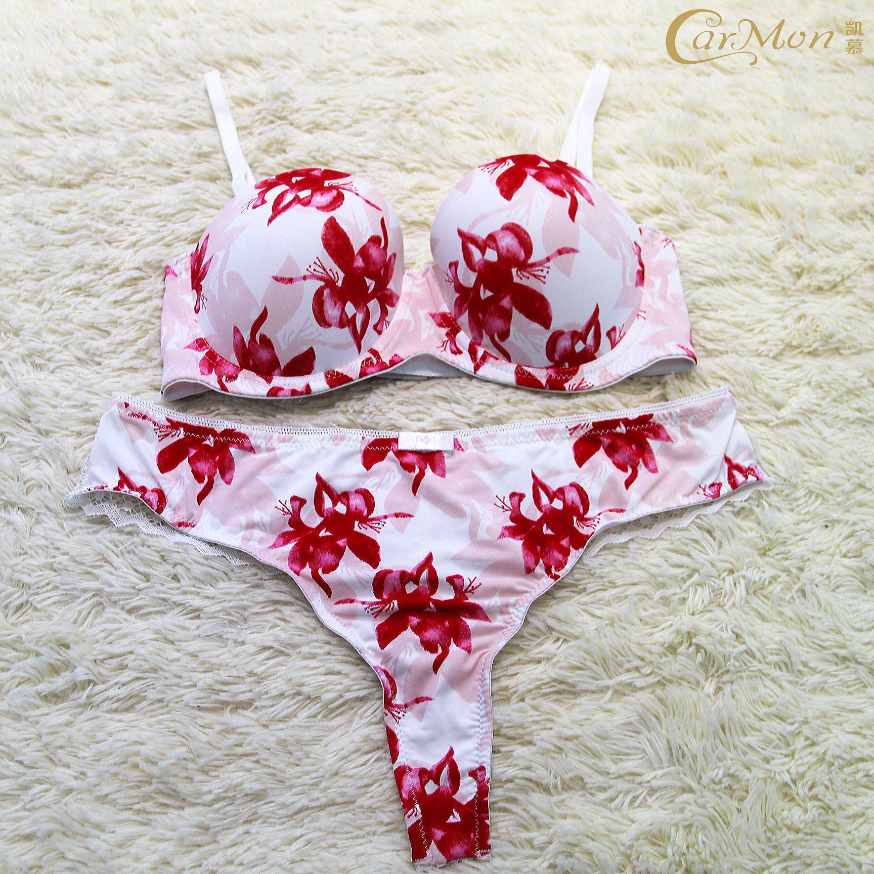 New design print comfortable bra set sexy panties for women